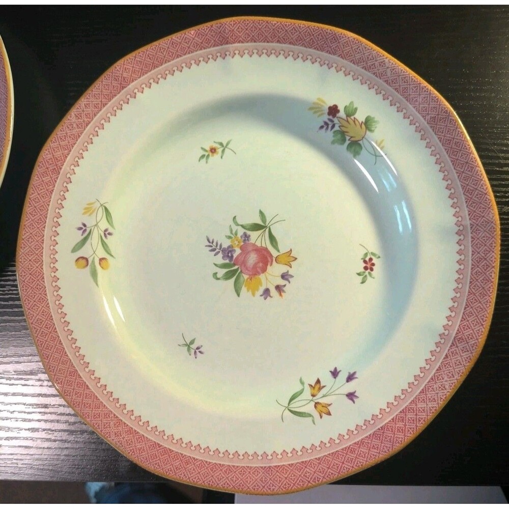 Vintage England Adams Hand Painted Calyx Ware 2 Dinner 1 Sal Plate Old Lowestoft